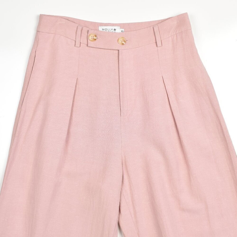 Molly Bracken Linen Pleated Wide Leg Trouser Pants Pink - XS - Picture 4 of 6